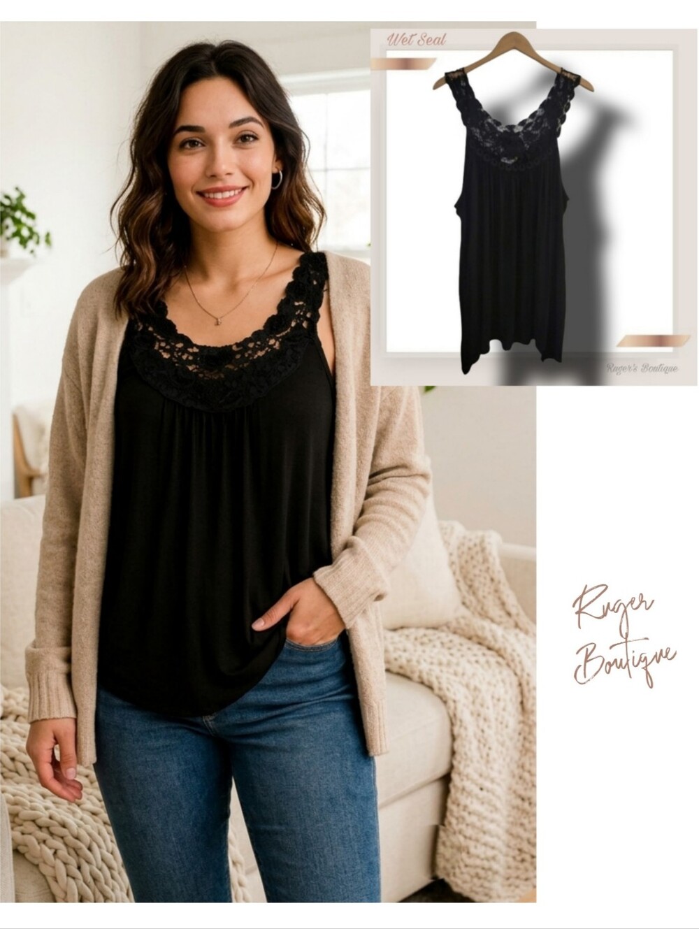 🌿WetSeal Lace Bodice Sleeveless Tunic Women's Plus Size 3XL Black